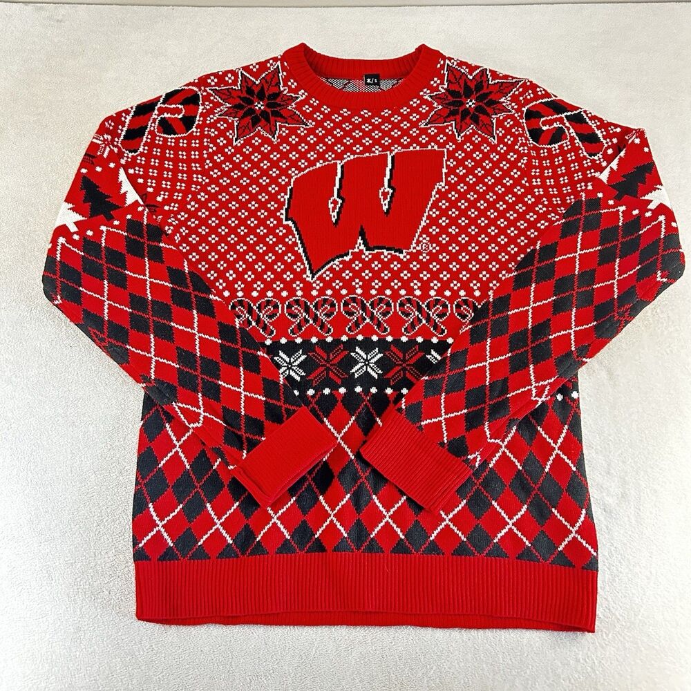 University Of Wisconsin Badgers Ugly Christmas Sweater Womens Size Small Red